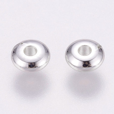 Margele metalice - Mărgele spacer rondelle din alamă, placate cu argint 925, 5x2 mm – 1 bucată