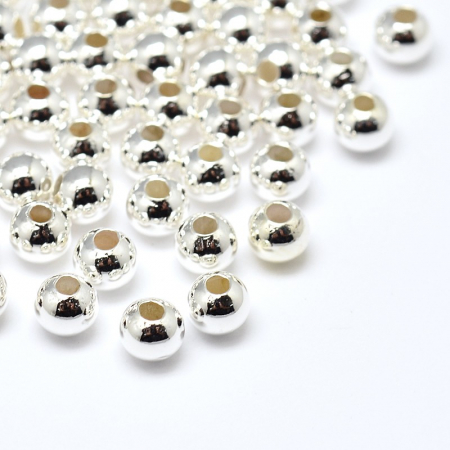 Margele alama placata cu argint 925 rotunde simple 4X3,5  mm - 1 bucata [1]