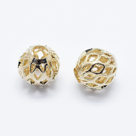 Margele metalice - Mărgele rotunde decupate din alamă, placate cu aur 18K, 8 mm, fără nichel – 1 bucată