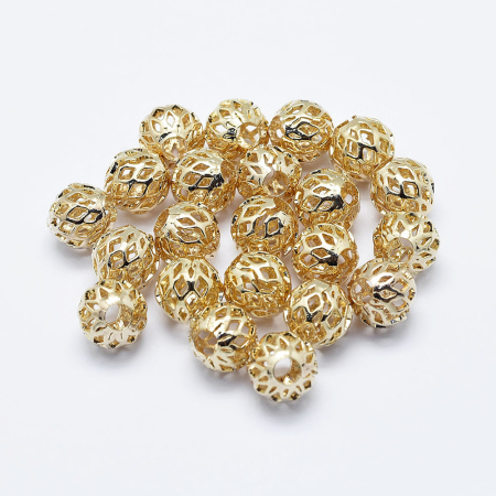 Mărgele rotunde decupate din alamă, placate cu aur 18K, 8 mm, fără nichel – 1 bucată [1]