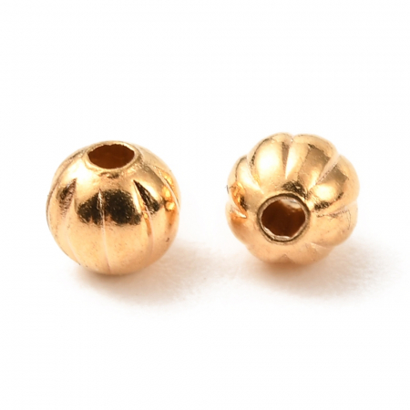 Margele metalice din alama placata cu aur de 18K rotunde, cu striatii,  3 mm - 1 bucata [1]