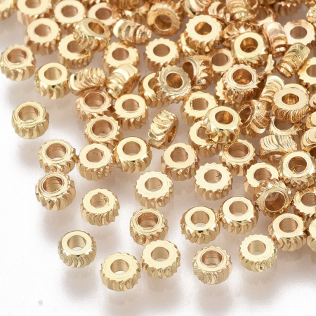 Margele alama placata cu aur de 18K spacer texturat, 3X1.5 mm - 1 bucata [1]