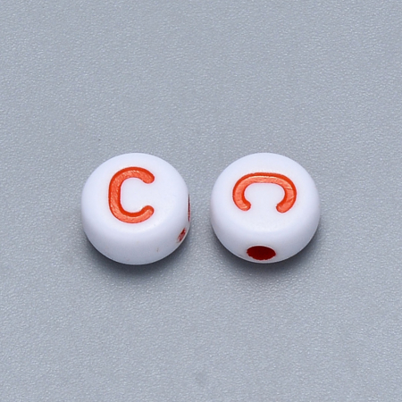 Margele cu alfabet, margele acrilice albe, cu litera C colorata, rotund plan 6X3.5 mm, 100 bucati [1]