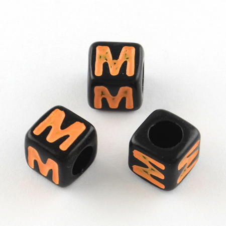 Margele cu alfabet, margele acrilice negre, cu literele alfabetului multicolore, cub 6X6 mm 100 bucati [1]