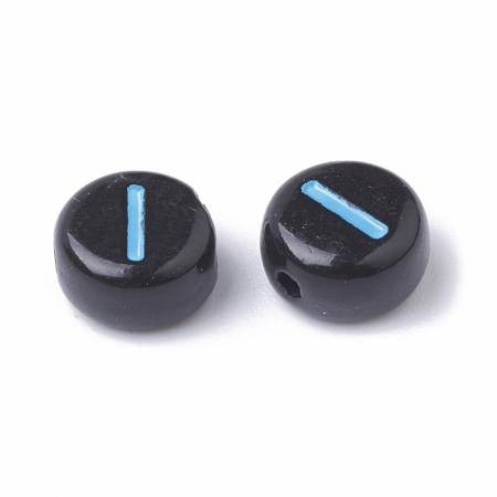 Margele cu alfabet, margele acrilice negre, cu literele alfabetului multicolore, rotund plan 7X4 mm 100 bucati [1]