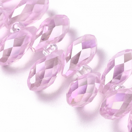 Margele - Margele de cristal, brioleta lacrima fatetata electroplacata AB Color Pink 12X6 mm-1 bucata