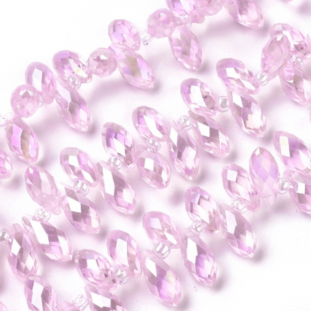Margele de cristal, brioleta lacrima fatetata electroplacata AB Color Pink 12X6 mm-1 bucata [1]