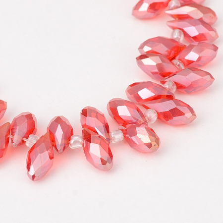 Margele - Margele de cristal, brioleta lacrima fatetata electroplacata Rosu AB 12X6 mm-1 bucata