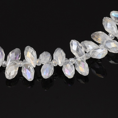 Margele - Margele de cristal, brioleta lacrima fatetata electroplacata transparent AB 12X6 mm-1 bucata