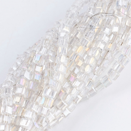 Margele - Margele de cristal, cub, Transparent AB, 2X2 mm - 1 bucata