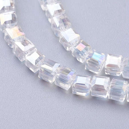 Margele de cristal, cub, Transparent AB, 4X4 mm - 1 bucata [1]