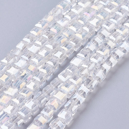 Margele - Margele de cristal, cub, Transparent AB, 4X4 mm - 1 bucata