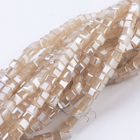 Margele - Margele de cristal, cub, Half Rainbow Plated Tan, 2,5X2,5 mm - 1 bucata