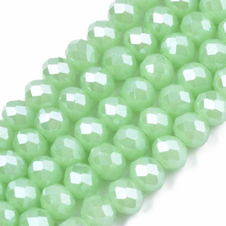 Margele sticla si cristal - Margele de cristal, rondele fatetate, Verde Deschis Pearl Luster Plated, 4x3 mm, 1 bucata