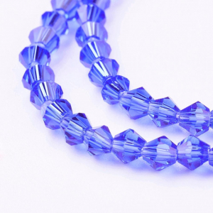 Margele sticla si cristal - Margele de sticla, bicon, albastru, imitatie de cristal Swarovski - 4 mm- 1 bucata