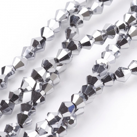 Imitatie Swarovski - Margele de sticla bicon, argintiu metalizat 4 mm-1 bucata
