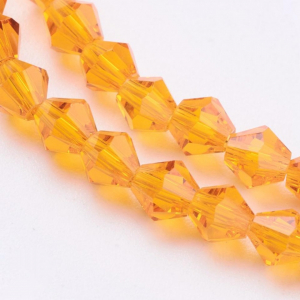 Margele sticla si cristal - Margele de sticla, bicon, portocaliu, imitatie de cristal Swarovski - 4 mm-1 bucata