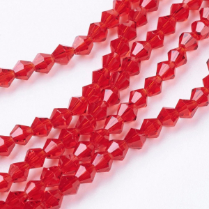 Margele - Margele de sticla, bicon, rosu transparent, imitatie de cristal austriac, 6 mm-1 bucata
