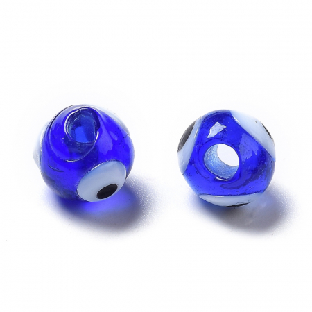 Margele sticla si cristal - Margele de sticla lampwork Evil eye, handmade, forma aproximativ rotunda, albastru, 8 mm, 1 buc