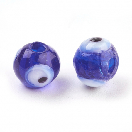 Margele de sticla lampwork Evil eye, handmade, forma aproximativ rotunda, albastru, 8 mm, 1 buc [4]