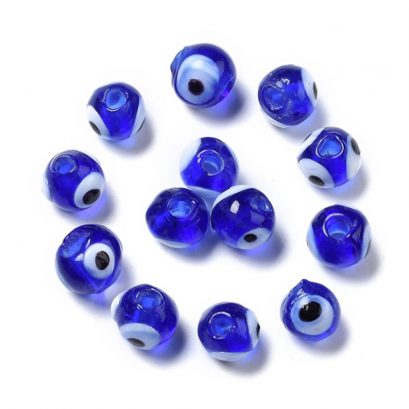 Margele de sticla lampwork Evil eye, handmade, forma aproximativ rotunda, albastru, 8 mm, 1 buc [1]