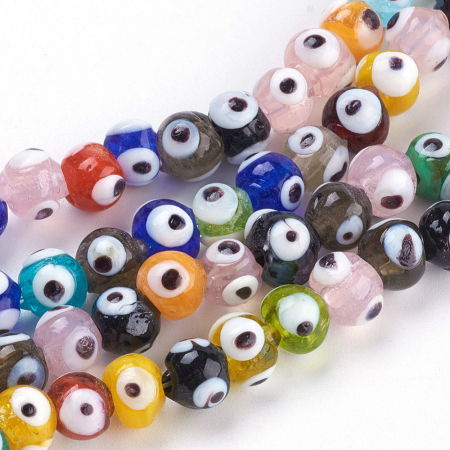 Margele sticla si cristal - Margele de sticla evil eye, culoare galbena, 8 mm, 1 bucata