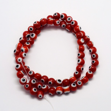 Margele de sticla Lampwork, evil eye, ochi protector culoare rosie, 6 mm, 1 bucata [1]