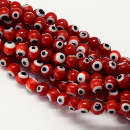 Lampwork - Margele de sticla Lampwork, evil eye, ochi protector culoare rosie, 6 mm, 1 bucata