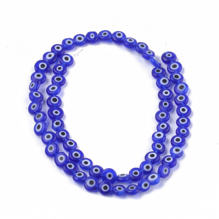 Margele de sticla lampwork evil eye, rotund plan, culoare albastra, 6X2.5 mm, 1 bucata [1]