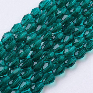 Margele de sticla, lacrima fatetata, verde teal- 6x4 mm-1 bucata [1]
