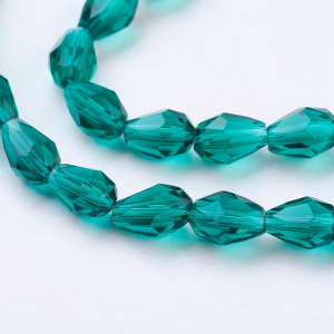Lacrima - Margele de sticla, lacrima fatetata, verde teal- 6x4 mm-1 bucata