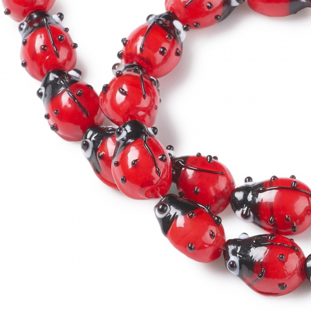 Margele sticla si cristal - Margele de sticla lampwork, in forma de buburuza 12 mm, 1 bucata