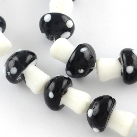 Lampwork - Margele de sticla lampwork, in forma de ciupercuta neagra, 16X12 mm, 1 bucata