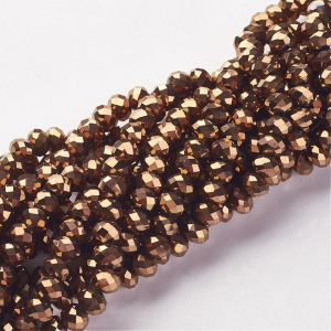 Rondele fatetate - Margele de sticla maro, electroplacate, cuprate  - 6x4 mm - 1 bucata