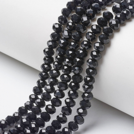 Margele de sticla, rondele fatetate, cristale negru - 8x6 mm - 1 bucata [1]