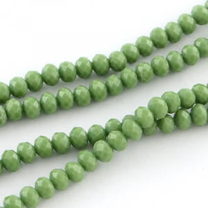 Margele sticla si cristal - Margele de sticla, rondele fatetate, cristale verde galbui mat - 6x4 mm - 1 bucata