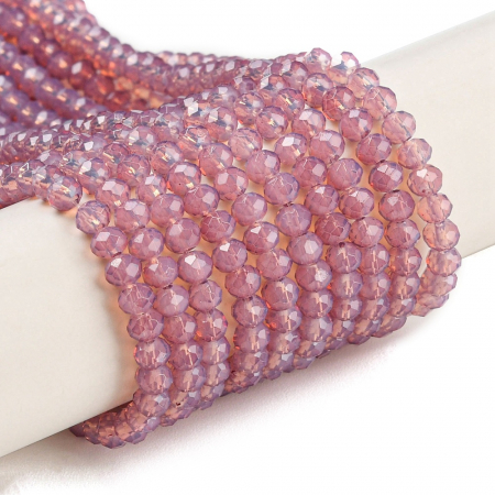 Margele sticla si cristal - Margele de sticla culoare Opalite Flamingo, rondele fatetate, 3.5X2,5 mm, 1 buc