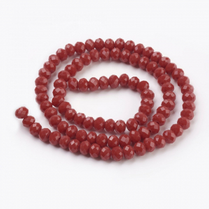 Margele de sticla rosu mat, imitatie de jad - 6x4 mm - 1 bucata [1]