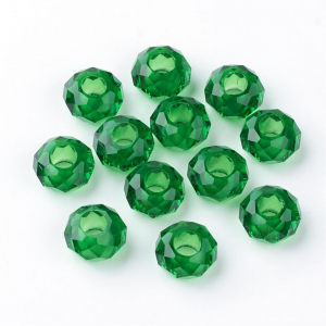 Diverse - Margele de sticla tip Pandora, cu gaura larga de 5 mm, culoare verde,14X8 mm, 1 bucata