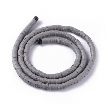 Lut polimeric - Margele din lut polimeric, handmade, disc, heishi, 4X1 mm, Gri, 1 sir