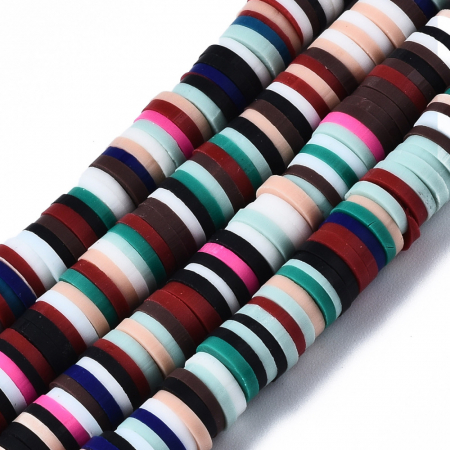 Margele din lut polimeric, handmade, disc, heishi, 4X1 mm,  Mix culori inchise, 1 sir [1]