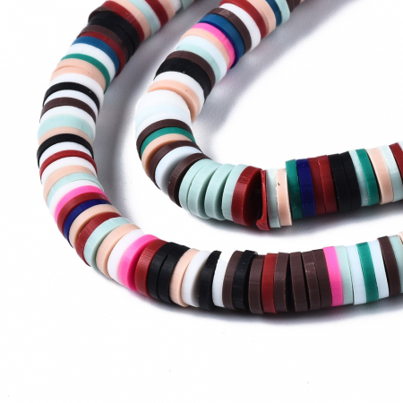 Margele din lut polimeric, handmade, disc, heishi, 4X1 mm,  Mix culori inchise, 1 sir [2]