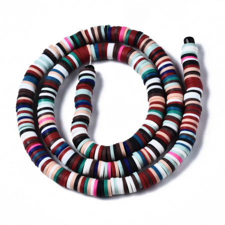 Lut polimeric - Margele din lut polimeric, handmade, disc, heishi, 4X1 mm,  Mix culori inchise, 1 sir