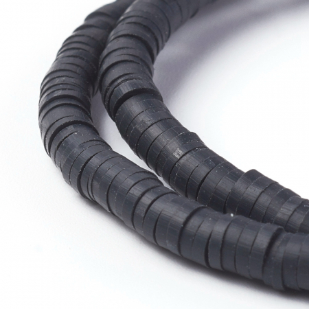Margele din lut polimeric, handmade, disc, heishi, 4X1 mm, Negru , 1 sir [2]