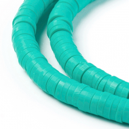 Margele din lut polimeric, handmade, disc, heishi, 4X1 mm, Medium Turquoise, 1 sir [2]