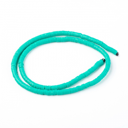 Margele din lut polimeric, handmade, disc, heishi, 4X1 mm, Medium Turquoise, 1 sir [3]