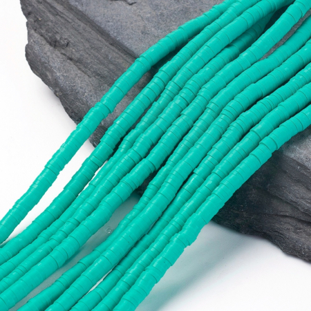 Lut polimeric - Margele din lut polimeric, handmade, disc, heishi, 4X1 mm, Medium Turquoise, 1 sir