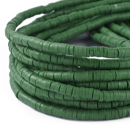 Margele din lut polimeric, handmade, disc, heishi, 4X1 mm, verde Dark Sea Green, 1 sir [3]