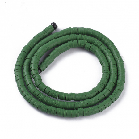 Margele din lut polimeric, handmade, disc, heishi, 4X1 mm, verde Dark Sea Green, 1 sir [2]