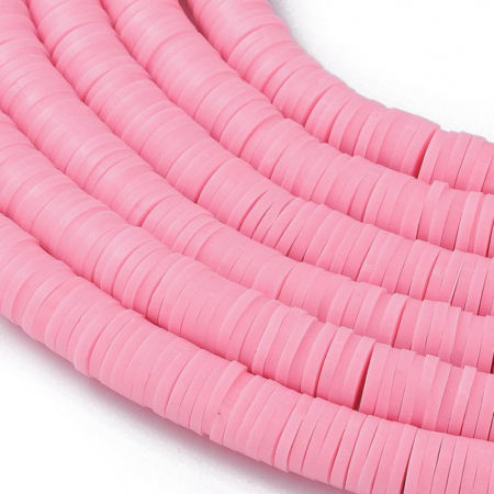 Margele din lut polimeric, handmade, disc, heishi, 4X1 mm, Flamingo, 1 sir [2]